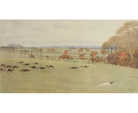 After Cecil Aldin (British, 1870 - 1935),"The Cheshire Hunt,Away from Peckforton Wood",Print on paper,Signed in pencil to low