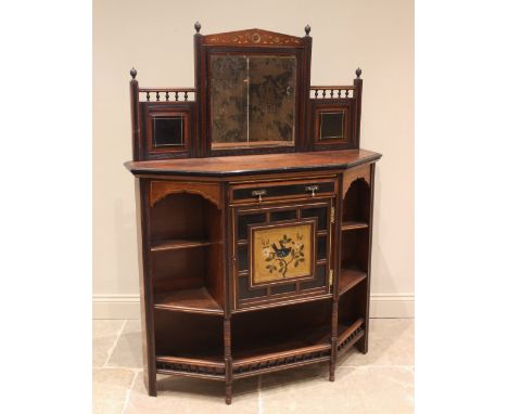 A Victorian walnut Aesthetic Movement chiffonier by W Williamson &amp; Sons, Guilford, late 19th century, of angular bowfront