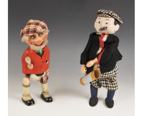 A vintage clockwork model of a golfer, mid-20th century, indistinctly stamped to base of foot, 27cm high, together with a vin