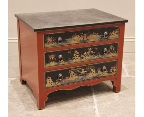 A marble top chinoiserie chest by Heal & Son, London, early 20th century, the rectangular marble top with gilt outline over t