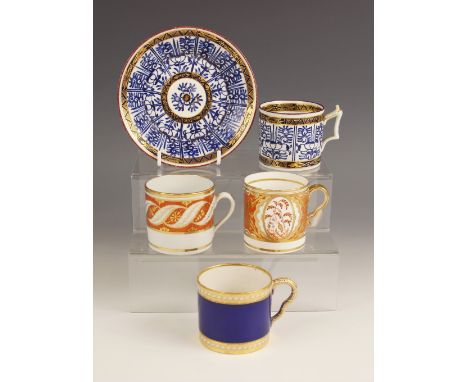 A Flight Barr and Barr coffee can and saucer, circa 1815, decorated in the Royal Lily pattern within gilt banded borders, imp