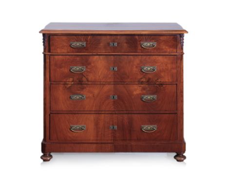 A 19TH CENTURY CENTRAL EUROPEAN CHEST OF DRAWERS Probably German Wilhelminian period, chest of four drawers in walnut with se