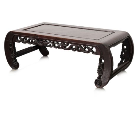 A CHINESE CARVED SCROLL END KANG TABLE
Carved with stylised dragons and scrolls, repair needed
90 x 47 x 33cm
Condition Infor