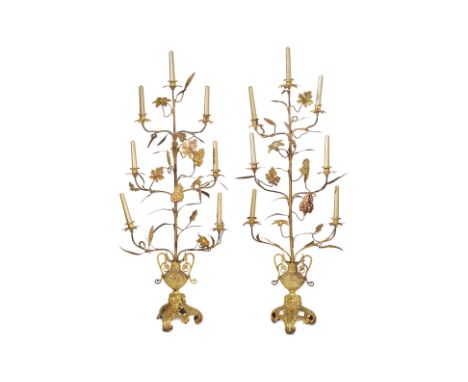 A PAIR OF LARGE GILT METAL CANDELABRA
Neoclassical style urn base, each with 7 sconces and wheat sheaf and flower decoration

