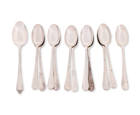 A SET OF ELEVEN SILVER COFFEE SPOONS BY MAPPIN & WEBB AND ONE OTHER TEASPOON
Mappin & Webb, Sheffield 1946, Hanoverian rattai