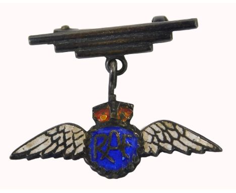 An RAF Wings drop nurse's brooch, with steel back, on a single pin back with blue, white and red enamel, 2cm high.
