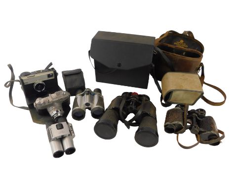 A pair of Voigtlander 6x25 binoculars, number 65692, in a leather case, together with a Comet S camera, further binoculars, c