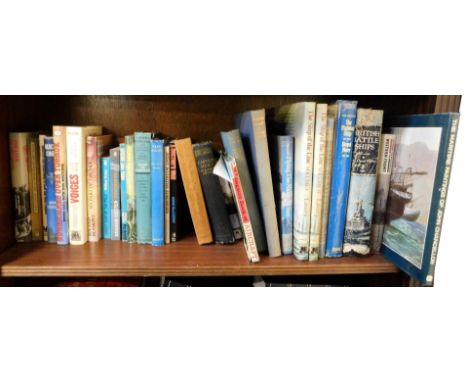 Various war and naval-related books, including The Fighting Ship in the Royal Navy, The Ship of the Line, vols 1 and 2, Spitf