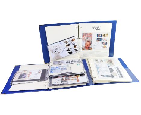 Three blue presentation Autographed Edition first day covers, some with presentation coins, mainly dating from 2015-2020, enc