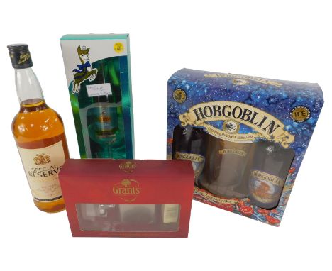 A group of alcohol, to include a bottle of Special Reserve Blended Scotch whisky, Hobgoblin gift set, Grants whisky gift set,