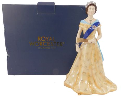 A Royal Worcester porcelain figure modelled as Her Majesty Queen Elizabeth II on Her Diamond Jubilee 2012, limited edition No