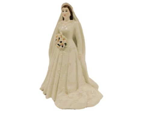 A Royal Worcester porcelain figure modelled as Her Majesty Queen Elizabeth II Diamond Wedding Anniversary, printed marks, 27c