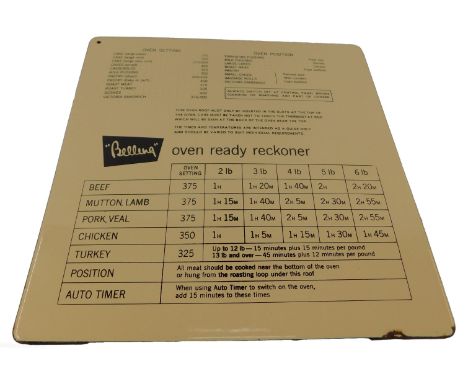 A Bellina Oven Ready reckoner enamel sign, 35cm x 35cm.