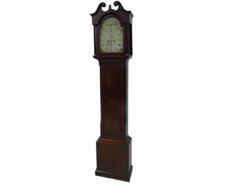 A Georgian oak cased longcase clock, the cream enamel dial bearing Roman numerals, for Joshua *****, Stamford, subsidiary sec