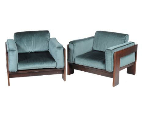 Ω Afra and Tobia Scarpa, a rosewood Bastiano three piece lounge suite, designed in 1962, this suite circa 1970, with reuphols