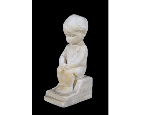  Sophia Rosamond Praeger, HRHA, HRUA (Irish, 1867-1954), The Philospher, a plaster figure of a young boy seated on a step,   