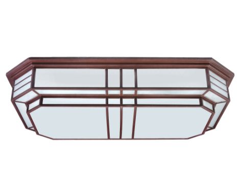  A substantial Art Deco six lamp ceiling light fitment,   1930s, painted steel and opaque glass, of stepped rectangular form 