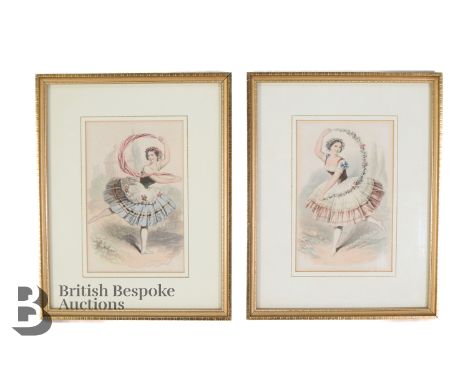 Charming set of partial colour prints, entitled Ballet Dancers II, set nr B17-2, in costume from the 1850's with daring hemli