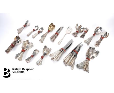 Miscellaneous A1 Queens pattern silver plated flatware, comprising fifteen large forks, eleven small knives, eleven small for