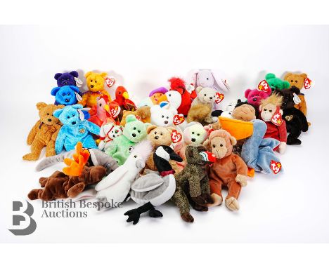 Collection of Ty Beanie babies, including bears Cashew, Fuzz x 2, Kicks, Peace, Princess, Valentina, 2003 Signature Bear, Gol