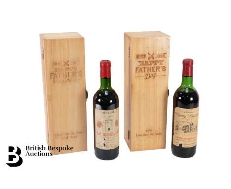 Ch&acirc;teau Dupuy Lagarde 1971 73cl boxed (damaged label) together with M&eacute;doc La Mouline 1979 75cl boxed (damaged la