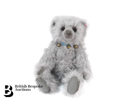 Limited edition Steiff Bear, Bell Boy with Growler, fully jointed and made from grey long pile mohair, features a blue collar