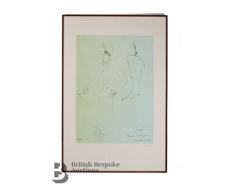 Jean Cocteau repro print, Poiret's eloigne Chanel arrive, nr 252/300, the mount embossed Chanel, approx 32w x 42 h cms, frame