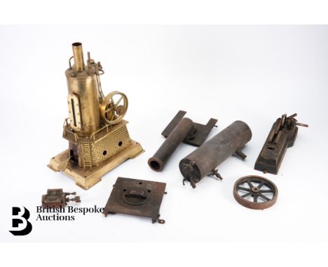 German made brass steam engine, approx 31 cms h, together with another copper steam engine, which needs rebuilding.&nbsp;