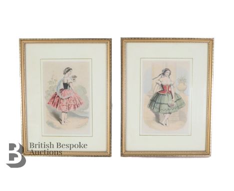 Charming set of partial colour prints, entitled Ballet Dancers I, set nr B17-1, in costume from the 1850's with daring hemlin
