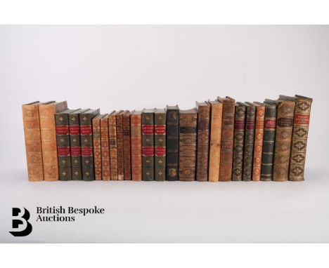 Twenty four antiquarian books, half and full leather bindings. Includes Burn's Poetical Works publ. 1896, Familiar Quotations