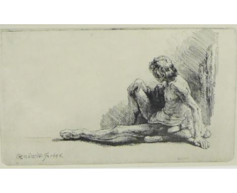 Rembrandt Etched print in a glazed frame, 18 x 10cm 