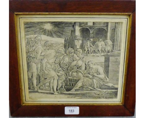 Parmiagino Paraglius, engraved print in a glazed oak frame, 23.5 x 20cm 