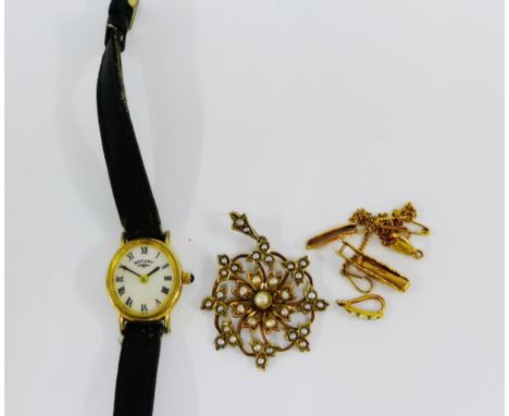 Seed pearl flowerhead brooch, scrap gold and a lady's Rotary wristwatch (a lot) 