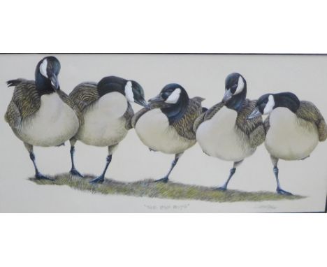 'The Big Boys'  Coloured print  In a glazed frame, 25 x 12cm 