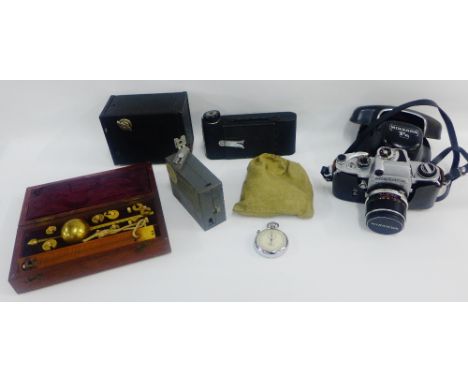 Sikes hydrometer and a bag containing a collection of vintage cameras etc., (a lot) 