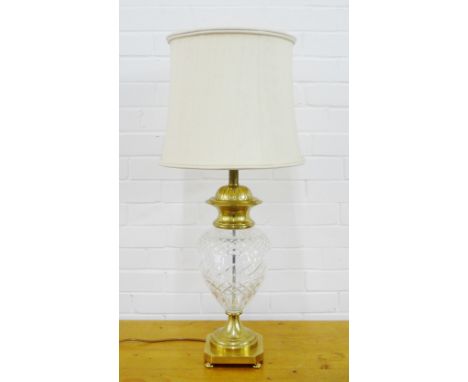 Cut glass table lamp base and shade, 83cm 