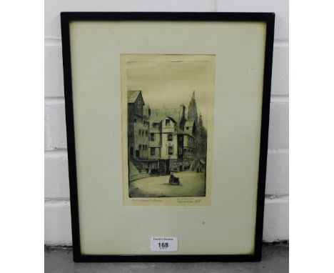 'John Knox's House' Etched print in a glazed frame, 12 x 20cm 