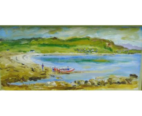 Kathleen Conboy 'Achrltivuie from Baden Bay' Acrylic Signed and dated '94, in a glazed giltwood frame, 32 x 16cm