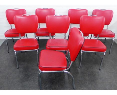 Set of eight vintage style red vinyl and chrome chairs, 89 x 43cm (8) 