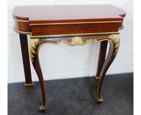 Mahogany console table with gilt acanthus and shell moulding to the front cabriole legs, 82 x 83cm  