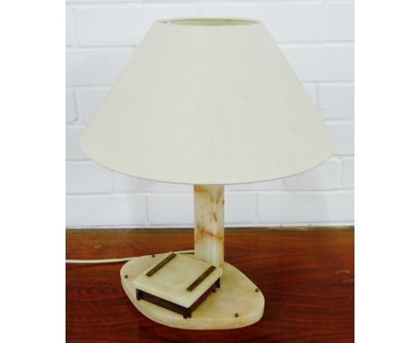 Hardstone table lamp base and shade, 42cm high approx 