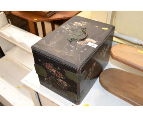 A Japanese mother of pearl inlaid and lacquered box 