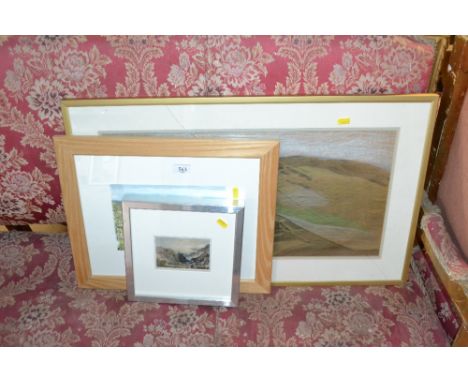 Serrano, watercolour study depicting a shoreline, dated 1991; and a pencil signed coloured print; and a pastel study depictin
