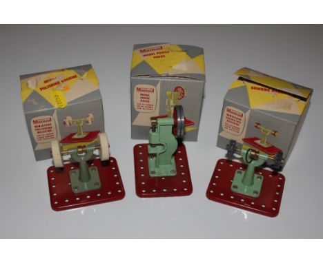 A boxed Mamod miniature grinding machine; a similar polishing machine and a model power press