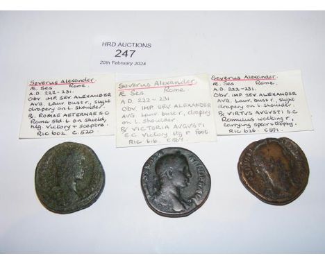 Three Roman Sestertius coins of Severus Alexander (AD222-235) - Rome Mint 