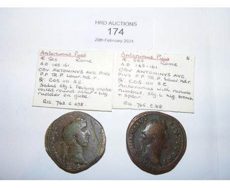 Two Roman Sestertius coins of Antoninus Pius (AD138-161) - Rome Mint