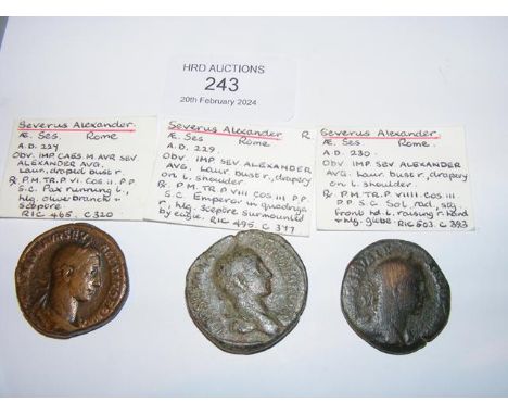 Three Roman Sestertius coins of Severus Alexander (AD222-235) - Rome Mint 