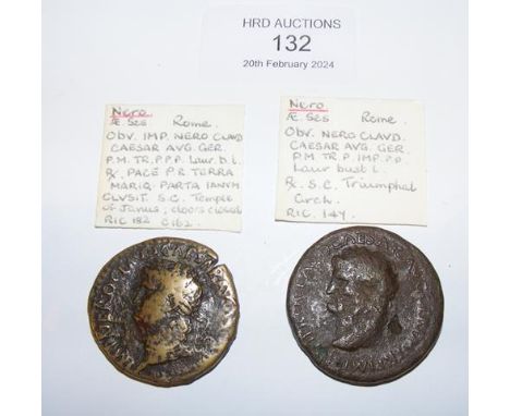 Two Roman Sestertius coins of Nero (AD37-68) 
