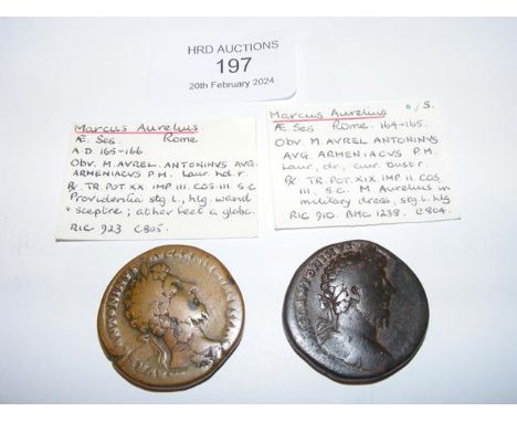 Two Roman Sestertius coins of Marcus Aurelius (AD161-180) - Rome Mint 