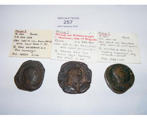 Three Roman Sestertius coins of Philip I (AD244-249) - Rome Mint 